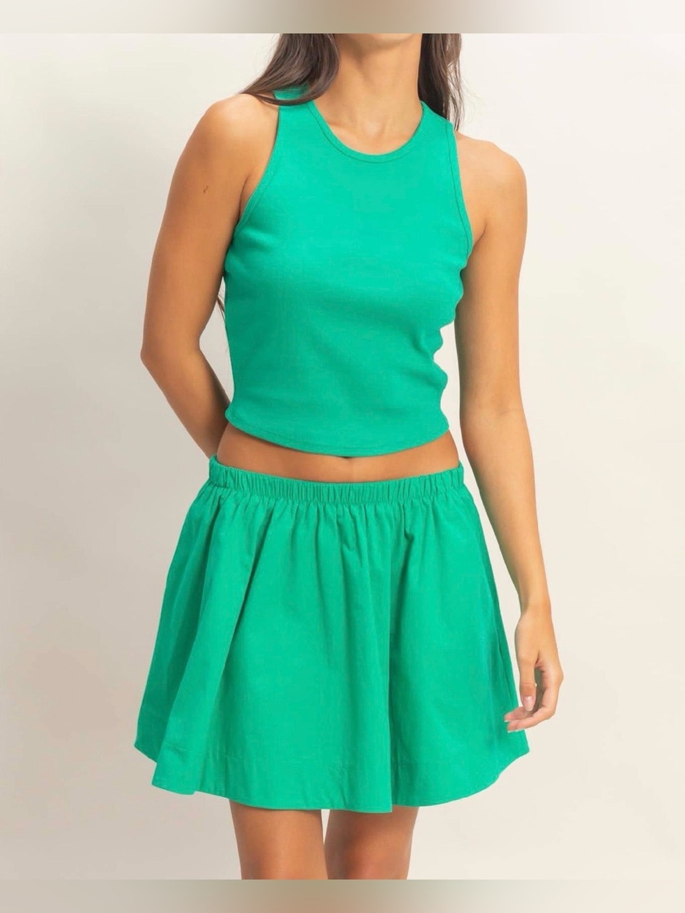 Double Zero Green A-Line Skirt & Ribbed Tank Set - NWTs
